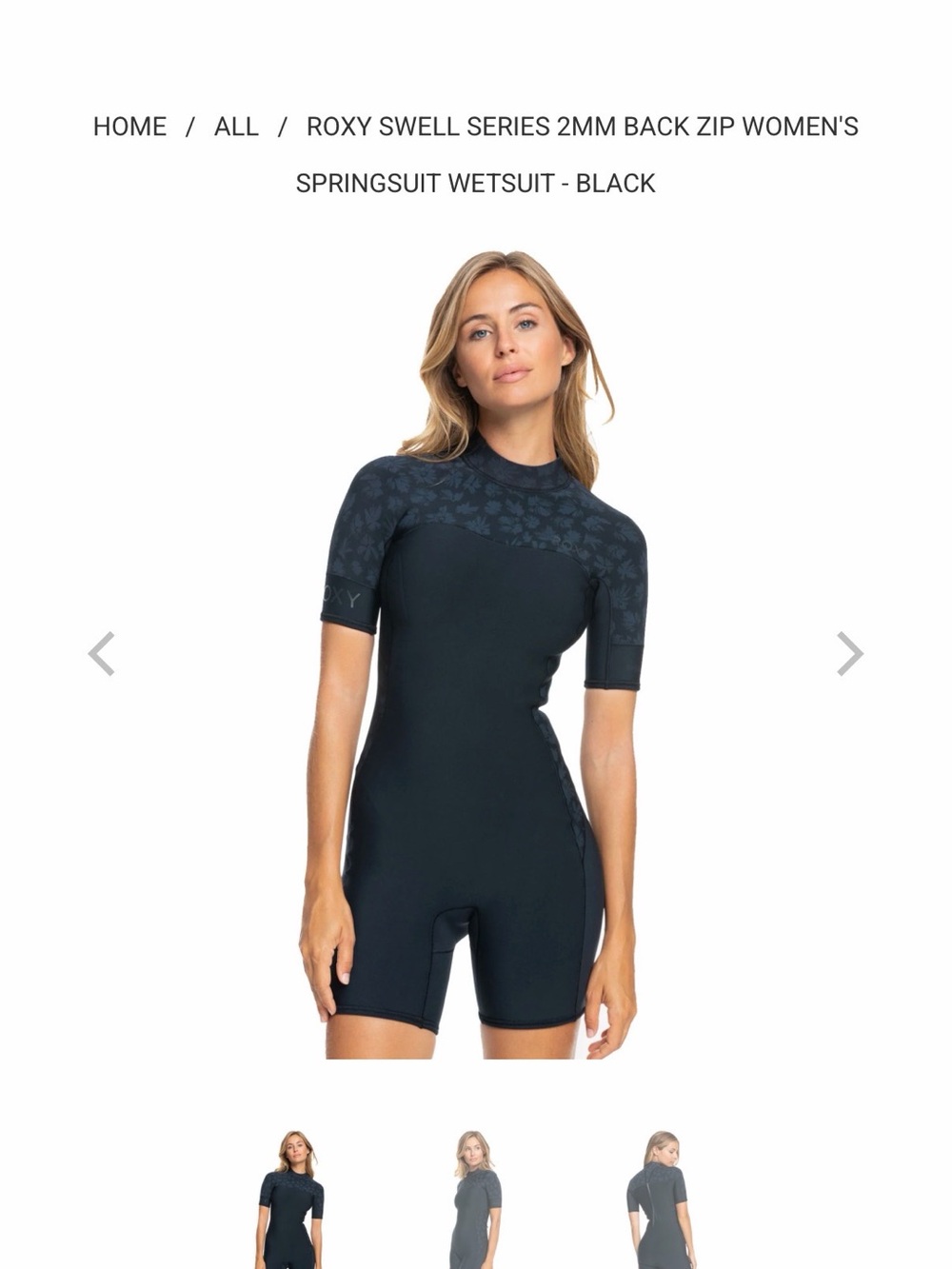 Roxy Black Short-Sleeve Springsuit One-Piece